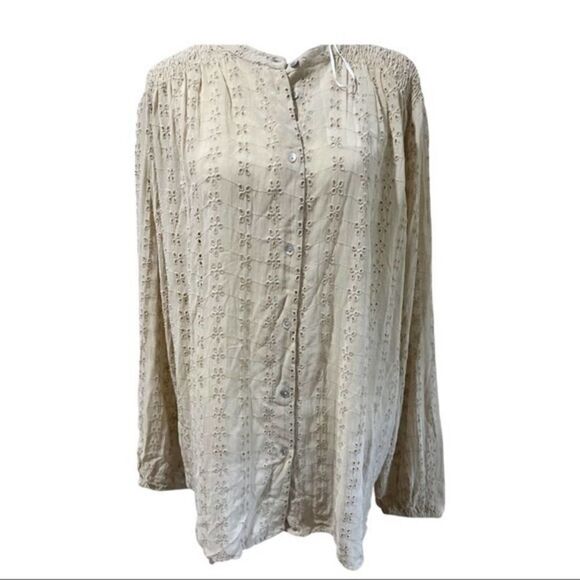 NWT Bishop and young tan Eyelet button down size small - Picture 7 of 7